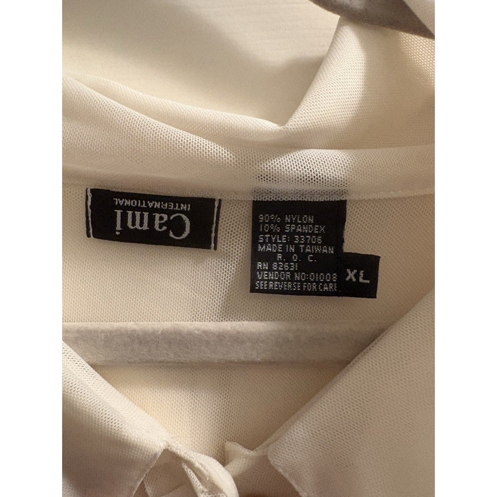 Vintage Cami Blouse XL Cream Ruffles Long Sleeve Button Up Sheer - Picture 3 of 5